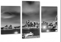 harbour bridge, sydney, australia, most, opera house, zatoka, port jackson, b&w