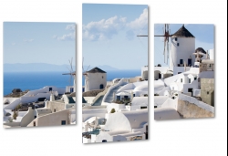 wiatraki, grecja, oia santorini, biae domy, niebieskie niebo, schody