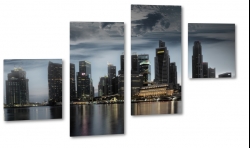 singapur, miasto, metropolia, city, dark, ciemny, chmury, skyline, brzeg, pochmurno, wieowce, panorama