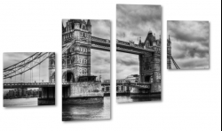 tower bridge, londyn, tamiza, most, wiee, styl wiktoriaski, b&w, szkic