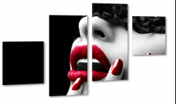 kobieta, czerwone usta, szminka, paznokcie, zmysowa, opaska, czarny, b&w, sztuka, fotografia, przekaz