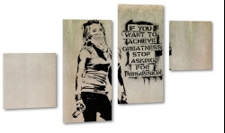 banksy, street art, graffiti, malarstwo, sztuka, art, kobieta, symbolika, cytat, przekaz, chusta, spray