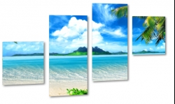 wyspa, palmy, plaa, piasek, morze, wakacje, niebieski, brzeg, chmury