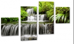 wodospad, kaskada, wodogrzmot, piana, letni klimat, drzewa, zielony