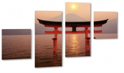 brama torii, japonia, morze japoskie, zachd soca, gry, podr, krajobraz, widok, pejza