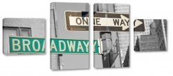 znaki, kierunek, nowy jork, broadway, centrum, street, szary, one way