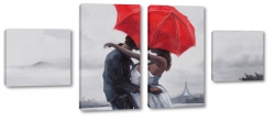 parasol, para, zakochani, mio, pocaunek, deszcz, pary, francja, wiea eiffla, b&w