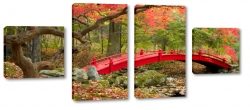 czerwony most, japonia, ogrd, zen, spokj, pejza, azjatycka architektura, jesienny klimat