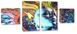mural, twarz, kobieta, duma, graffiti, mozaika, kolorowo, art, sztuka, spojrzenie