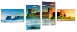 zamek, ruiny, nad wod, jezioro, historia, mga, niebieski, pomaraczowy, natura