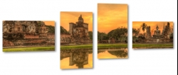tajlandia, budda, posg, statua, widok, krajobraz, zachd, soce, woda, staroytny, lustrzane odbicie