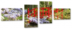 czerwony most, japonia, ogrd, zen, spokj, pejza, lato, wiosna, biae kwiaty, rzeka, rdo