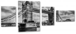 tower bridge, londyn, tamiza, most, wiee, styl wiktoriaski, b&w, szkic