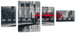 autobus, czerwony, anglia, londyn, most, lambeth bridge, paac westminster, szary