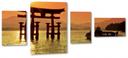 itsukushima, miyajima, morze japoskie, rejs, okrt, statek, d, podr, wycieczka, zachd soca, czerwony