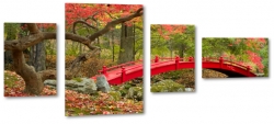 czerwony most, japonia, ogrd, zen, spokj, pejza, azjatycka architektura, jesienny klimat