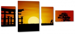 brama torii, japonia, samuraj, sztuki walki, zachd soca, cienie, czerwone niebo