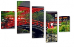 japoski ogrd, czerwony most, mostek, kadka, jesie, lato, las, park, natura,
