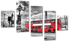 londyn, london, anglia, wielka brytania, bus, autobus, czerwony, szary