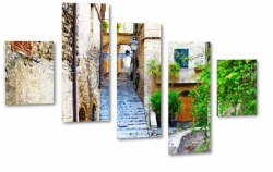 grecja, ciasne uliczki, mury, schody, architektura, wskie przejcie, rolinno, zielie,