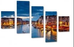 wenecja, venice, gondola, canale grande, rzeka, wochy, italia, restauracje, noc, dark