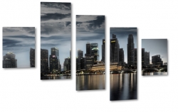 singapur, miasto, metropolia, city, dark, ciemny, chmury, skyline