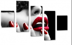 kobieta, zmysowo, pikno, szminka, czerwone usta, paznokcie, sztuka