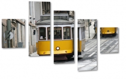 tramwaj, lty, lizbona, portugalia, vintage, podr, transport