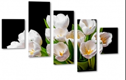 biae tulipany, kwiaty, bukiet, patki, licie, lato, natura, pikno, czarne to