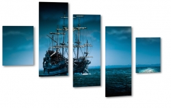 okrt, statek, morze, ocean, piraci, piracki, kapitan, fale, maszt, podr, dark, wieczr, chmury, noc