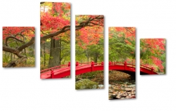 czerwony most, mostek, kadka, drzewo, czerwone, jesie, lato, las, park, natura, krajobraz, widok, pejza