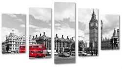 big ben, londyn, london, anglia, wielka brytania, autobus, zegar, czerowny, szary