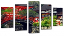 japonia, most, czerwony mostek, drewniane ogrodzenie