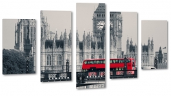 big ben, londyn, london, anglia, wielka brytania, autobus, zegar, czerowny