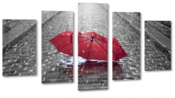 parasol, czerwony, ulica, deszcz, ulica, nastrj, smutek, samotno