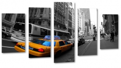 taxi, nowy jork, new york, city, miasto, metropolia, usa, czarnobiae