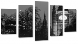 big ben, londyn, london, anglia, wielka brytania, zegar, czarnobiae, nastrj, drzewa