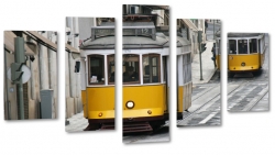 tramwaj, lty, lizbona, portugalia, vintage, podr, transport