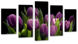 tulipany, fiolet, kwiaty, patki, natura, licie, bukiet, pikno, czarne to