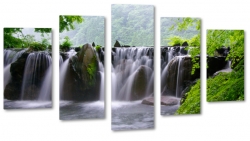 wodospad, potok, jezioro, rzeka, woda, lato, drzewa, soce, promienie, spokj, krajobraz, pejza, widok