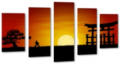 itsukushima, miyajima, sztuki walki, zachd soca, czerwony, drzewo, horyzont