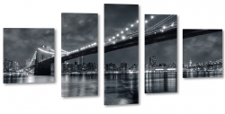 brooklyn bridge, nowy jork, manhattan, skyline, pejza miejski, dark, czarny, do salonu