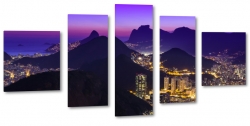 rio de janeiro, brazylia, gry, miasto noc, blask, fiolet, wieowce, widok, krajobraz