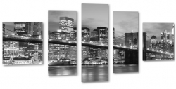 brooklyn bridge, nowy jork, manhattan, skyline, pejza miejski, szary, b&w, do salonu