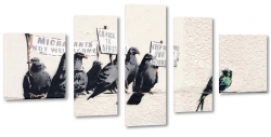 banksy, ptaki, gob, gobie, mur, rasizm