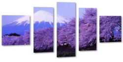 gra, drzewo, lampion, fuji, japonia, fioletowy, wulkan